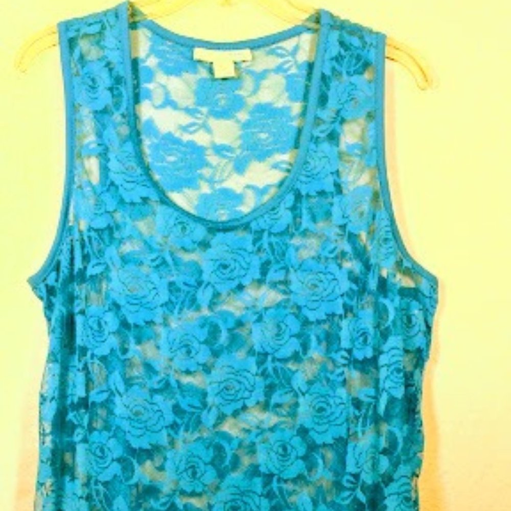 Derek Heart Plus Racerback Turqouise Stretch Lace Tank Sz: 2X - Picture 4 of 16